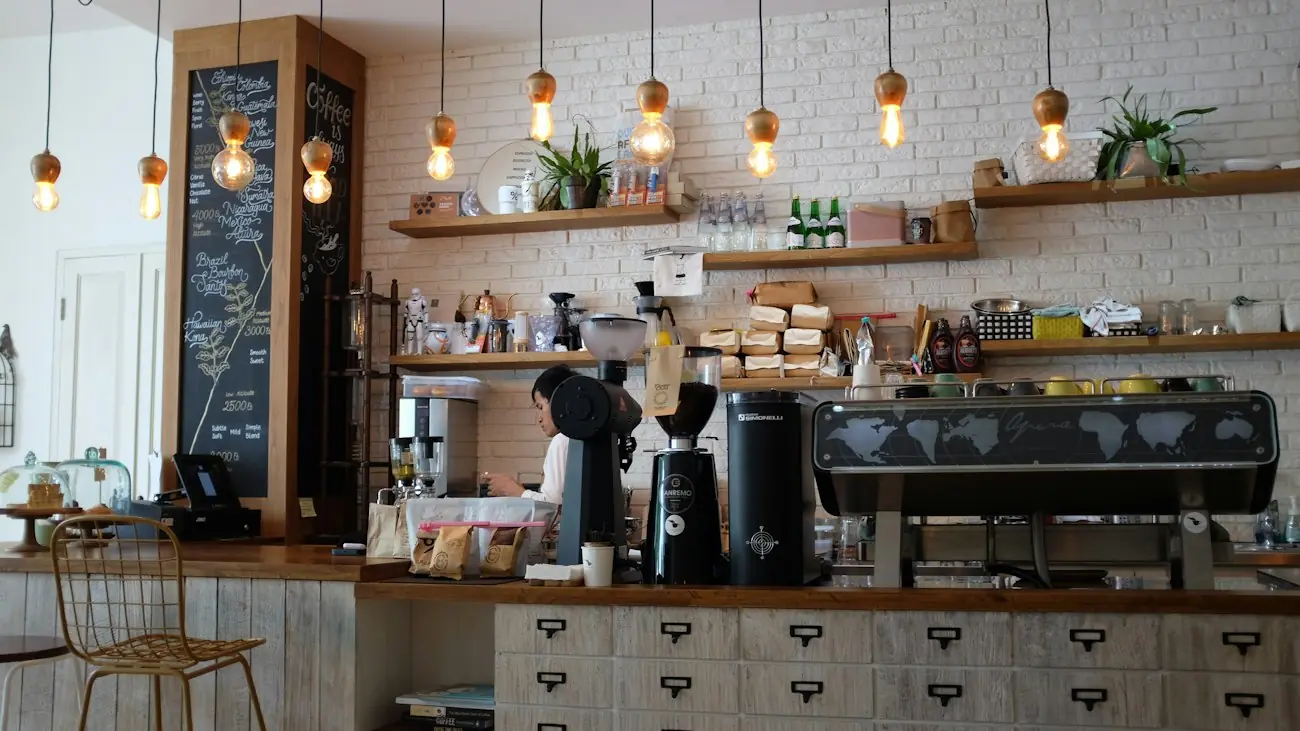 The coffee bar with a barista at work